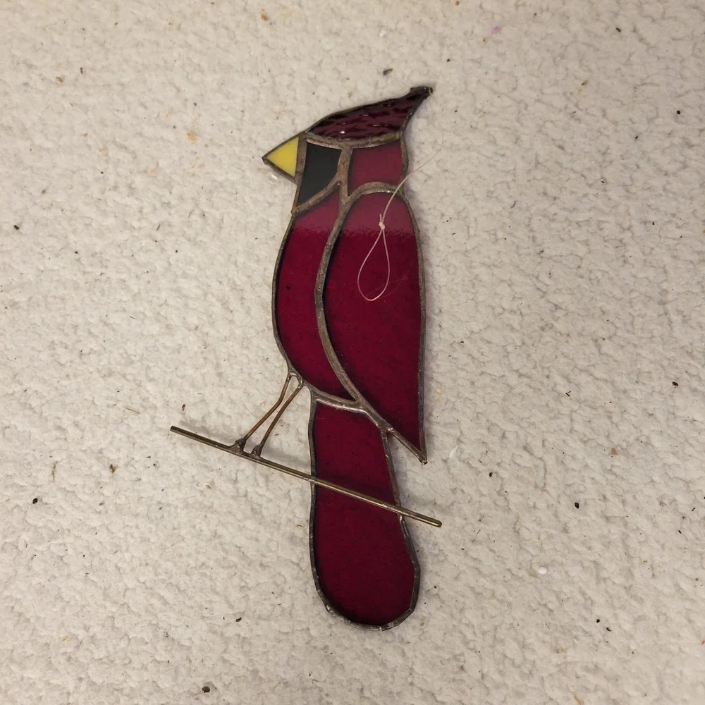 Red Cardinal Stained Glass Suncatcher Window Hanging Bird Decor 8.5 Inch